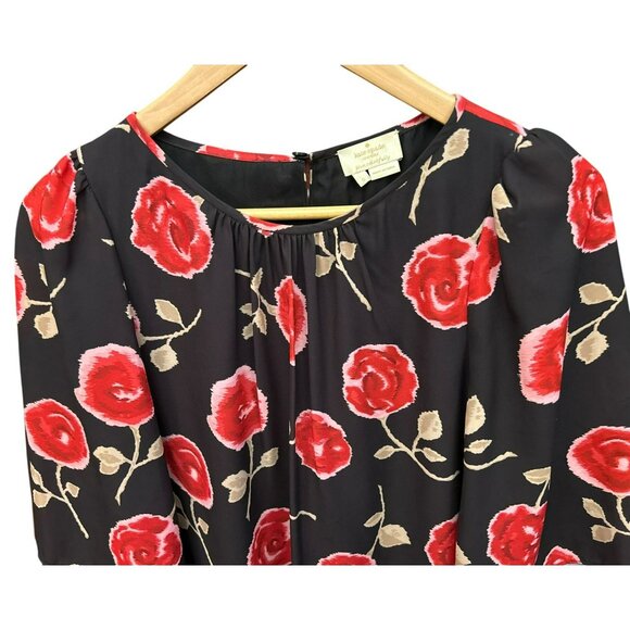 Kate Spade Black Red Hazy Rose Double Layer Top Size Small Floral Ultrafeminie - Picture 2 of 5